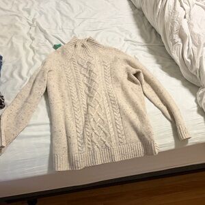 Garnet Hill Cream Cable Knit Turtleneck Sweater